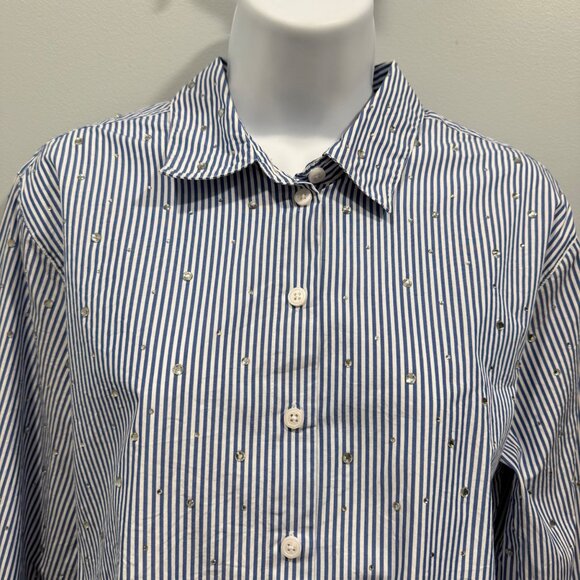 J.Crew Garcon Pinstripe Shirt Crop Crystal Detail Poplin Preppy Coastal Women 10 - Picture 7 of 13